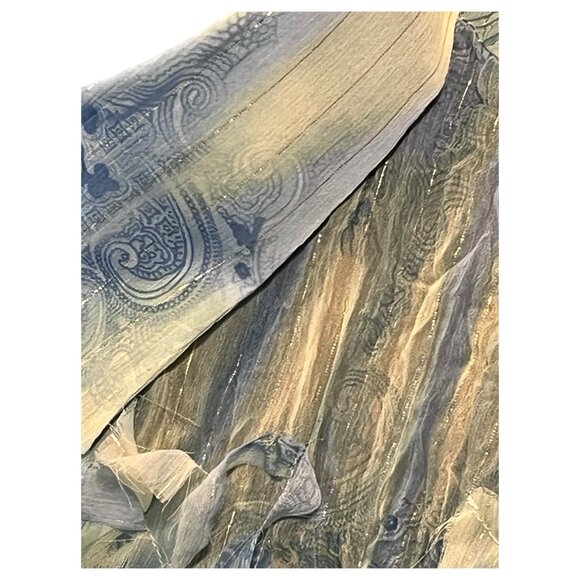 90's U Dress By Sharon Sleeveless Blue Yel Metallic Thread Ruffled Top New Large - Picture 5 of 8